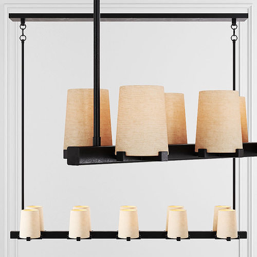 RH PAUILLAC LINEAR CHANDELIER 49 Fabric shade and Black 3D model