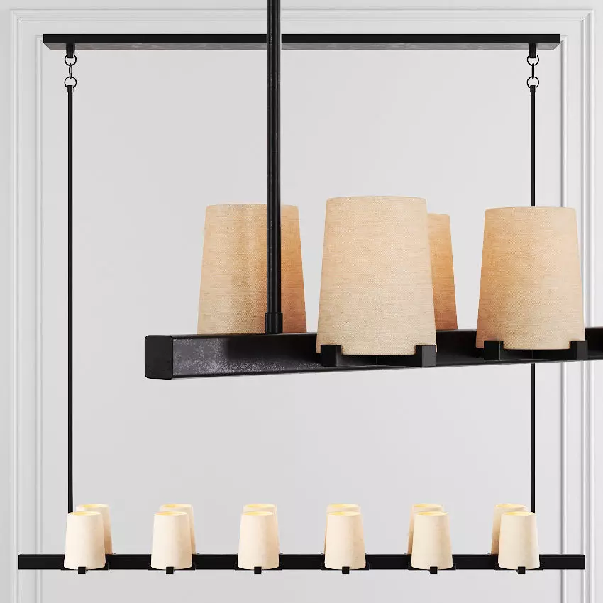 RH PAUILLAC LINEAR CHANDELIER 60 Fabric shade and Black 3D model_0