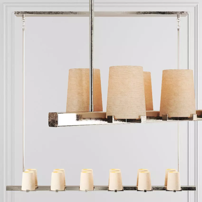RH PAUILLAC LINEAR CHANDELIER 60 Fabric shade and Nickel 3D model_0