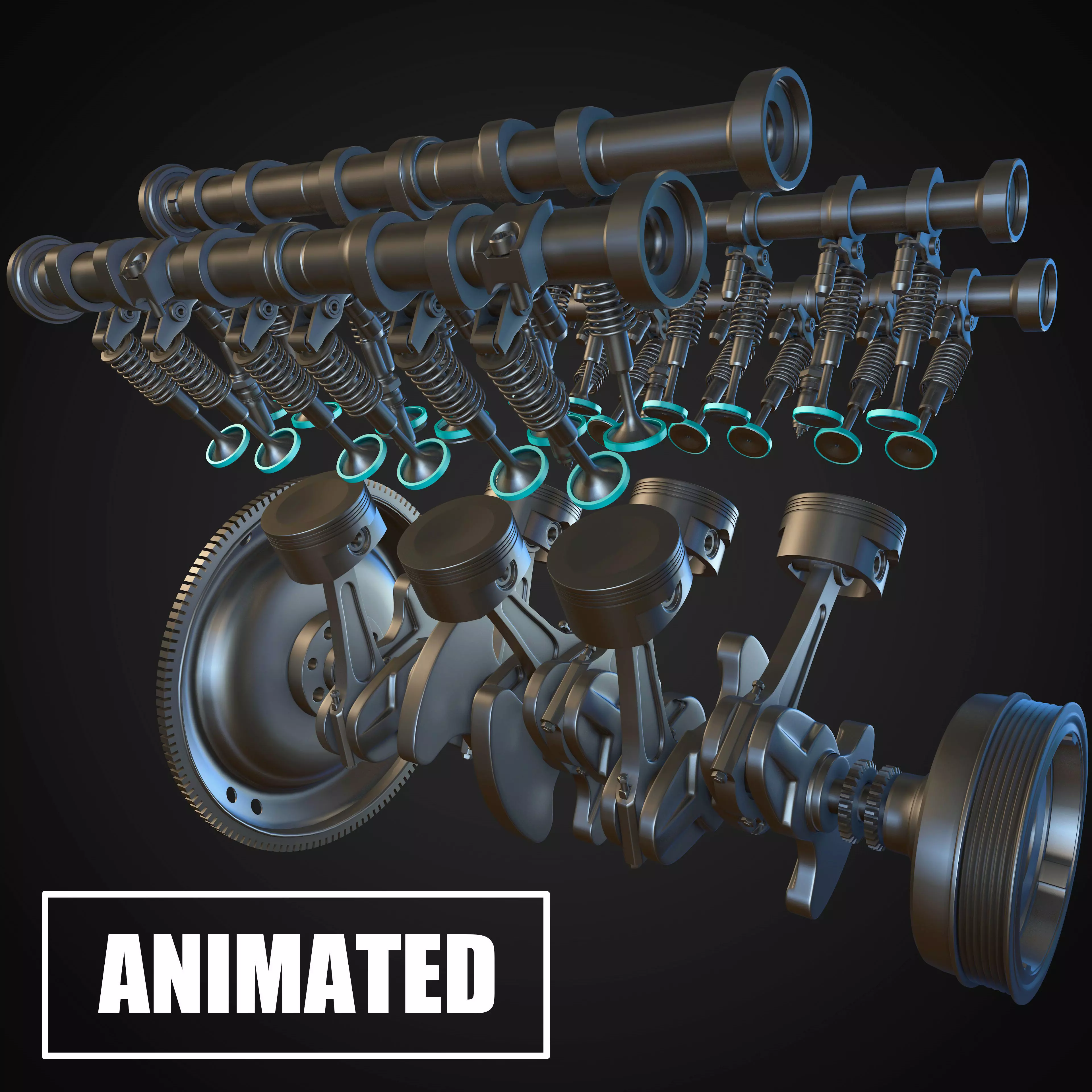 v6 Engine Animated 3D model_0