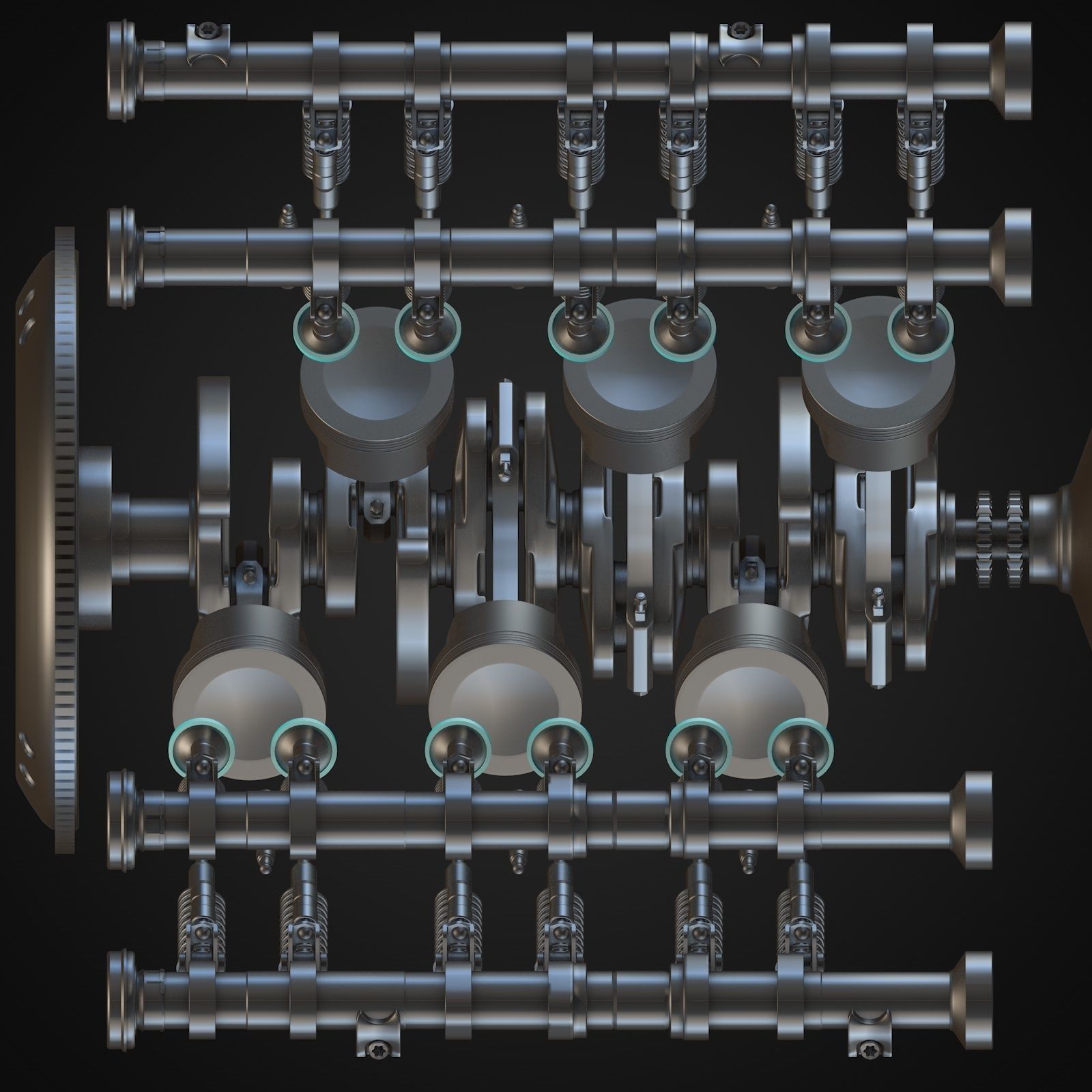 v6 Engine Animated 3D model_4