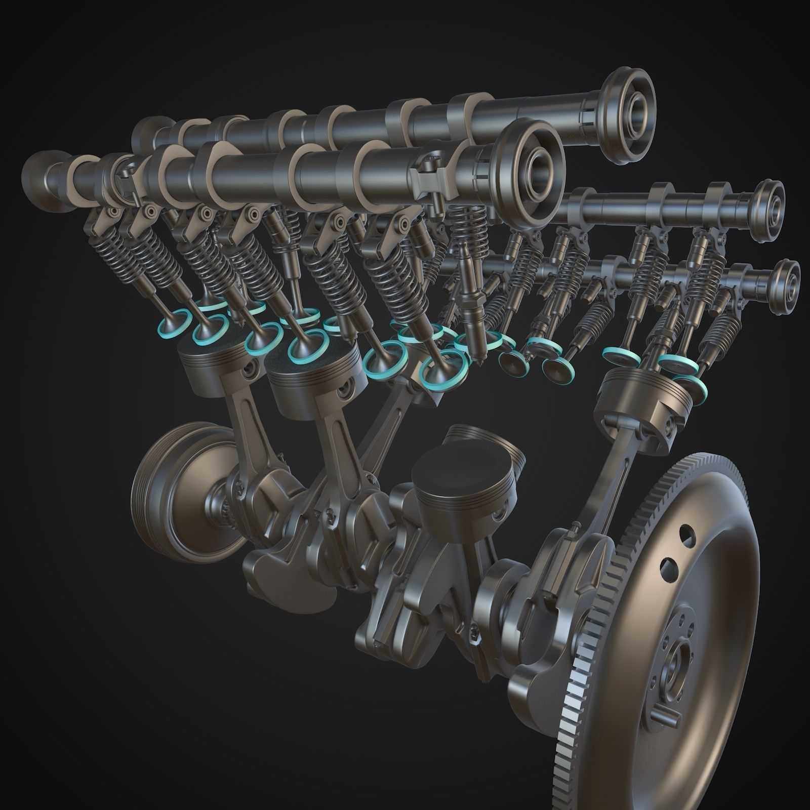 v6 Engine Animated 3D model_3