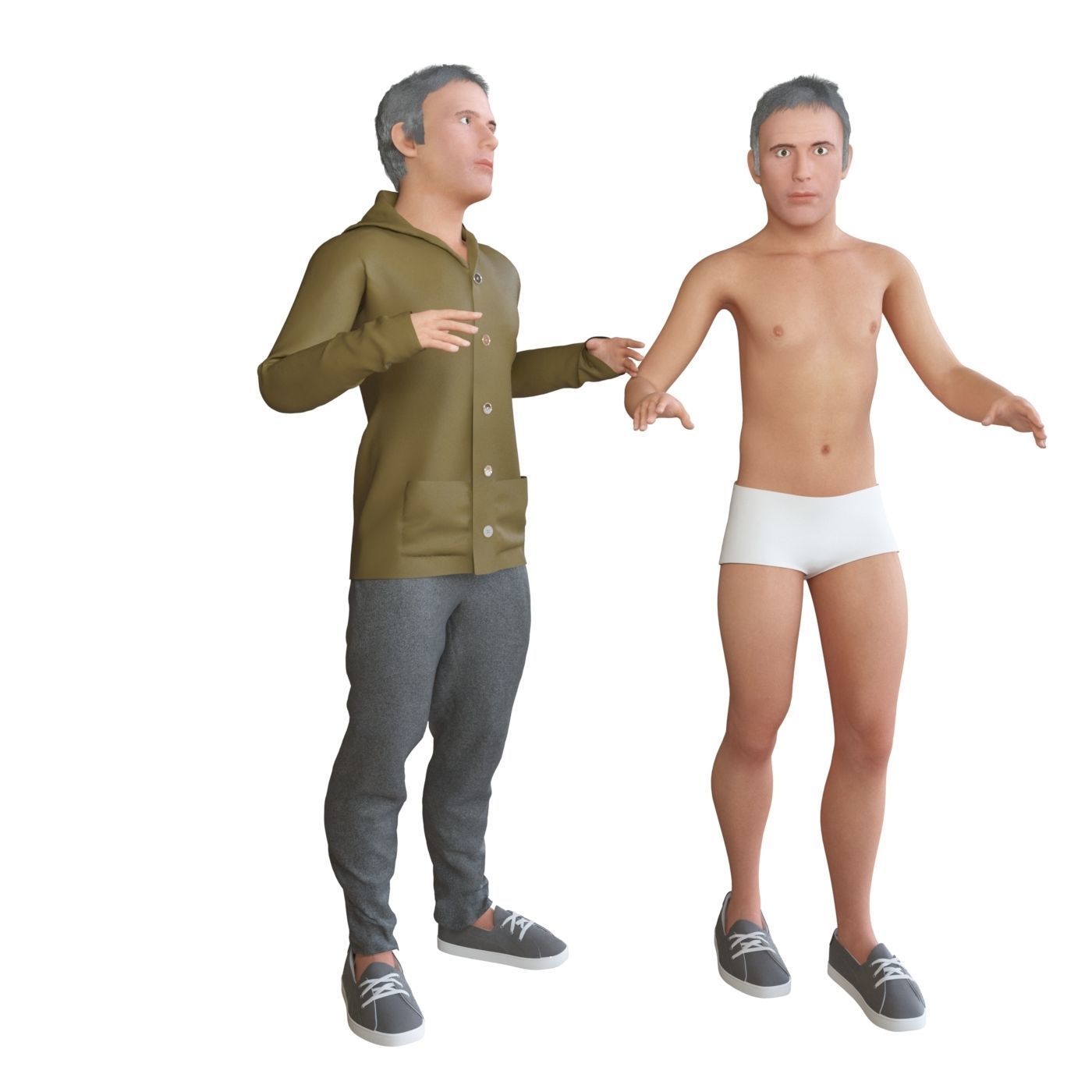 Men real cloth simulation conversation loop animated number 1 3D model_10
