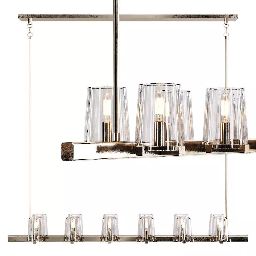 RH PAUILLAC LINEAR CHANDELIER 60 Glass shade and Nickel 3D model_0