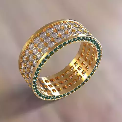 Engagement ring 3 rows of gems and gems on side 3D print model