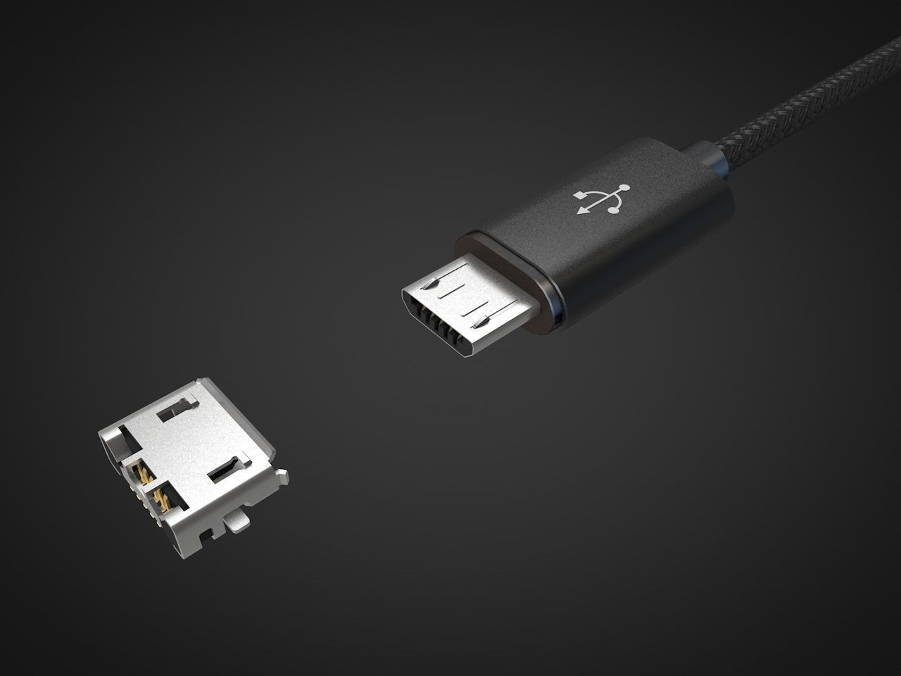 3d micro usb 2 male and female connector  3D model_2