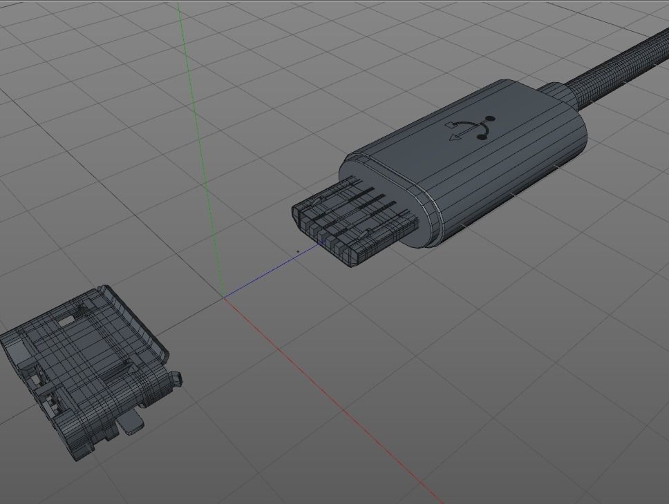 3d micro usb 2 male and female connector  3D model_4