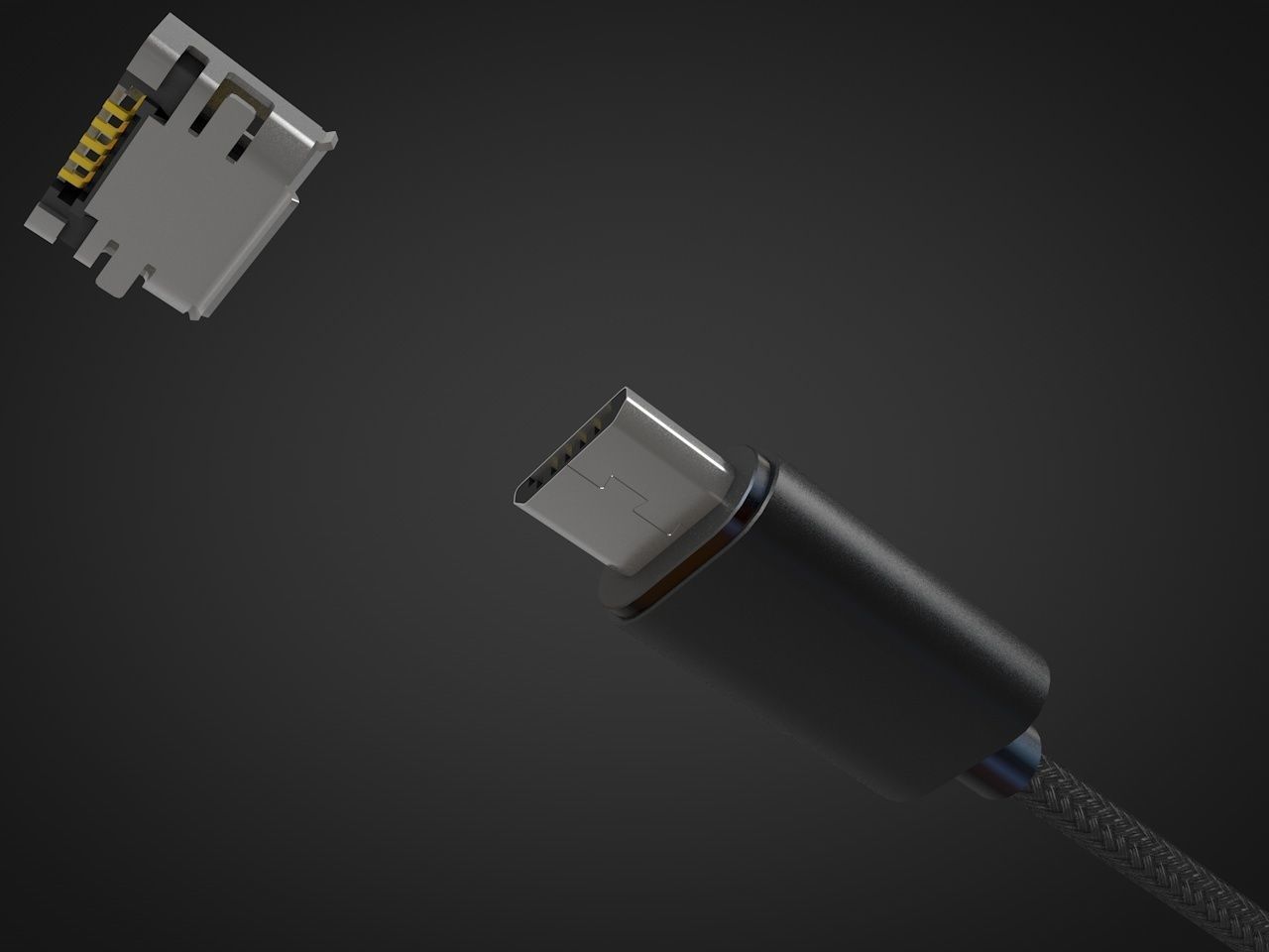3d micro usb 2 male and female connector  3D model_3