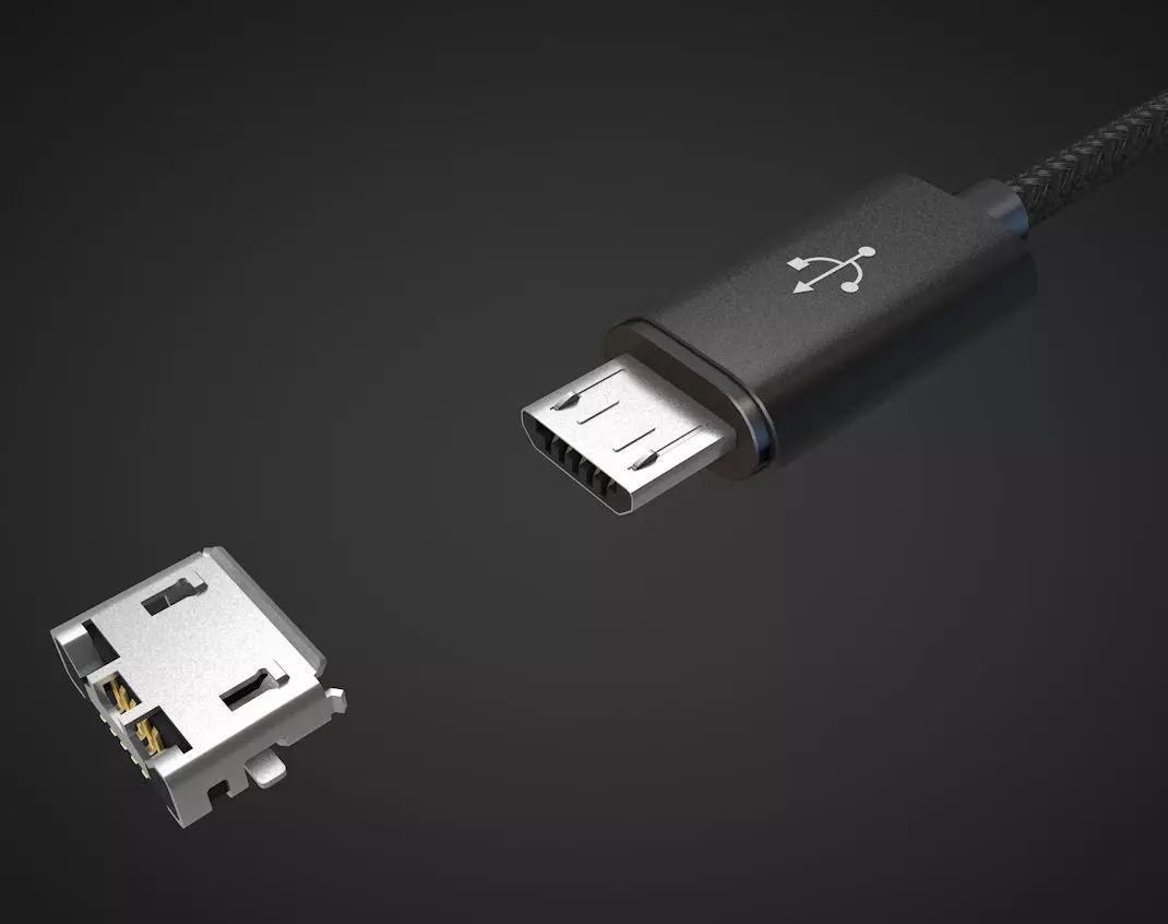 3d micro usb 2 male and female connector  3D model_0