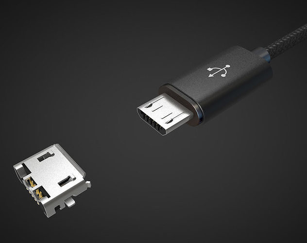 3d micro usb 2 male and female connector  3D model