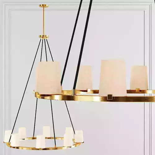RH PAUILLAC ROUND CHANDELIER 36 Fabric shade and Brass