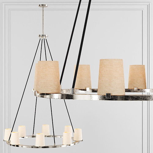 RH PAUILLAC ROUND CHANDELIER 36 Fabric shade and Nickel 3D model