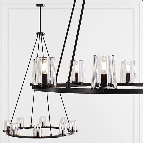 RH PAUILLAC ROUND CHANDELIER 36 Glass shade and Black 3D model