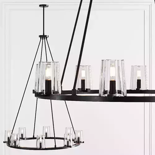 RH PAUILLAC ROUND CHANDELIER 36 Glass shade and Black