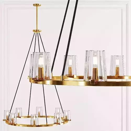 RH PAUILLAC ROUND CHANDELIER 36 Glass shade and Brass