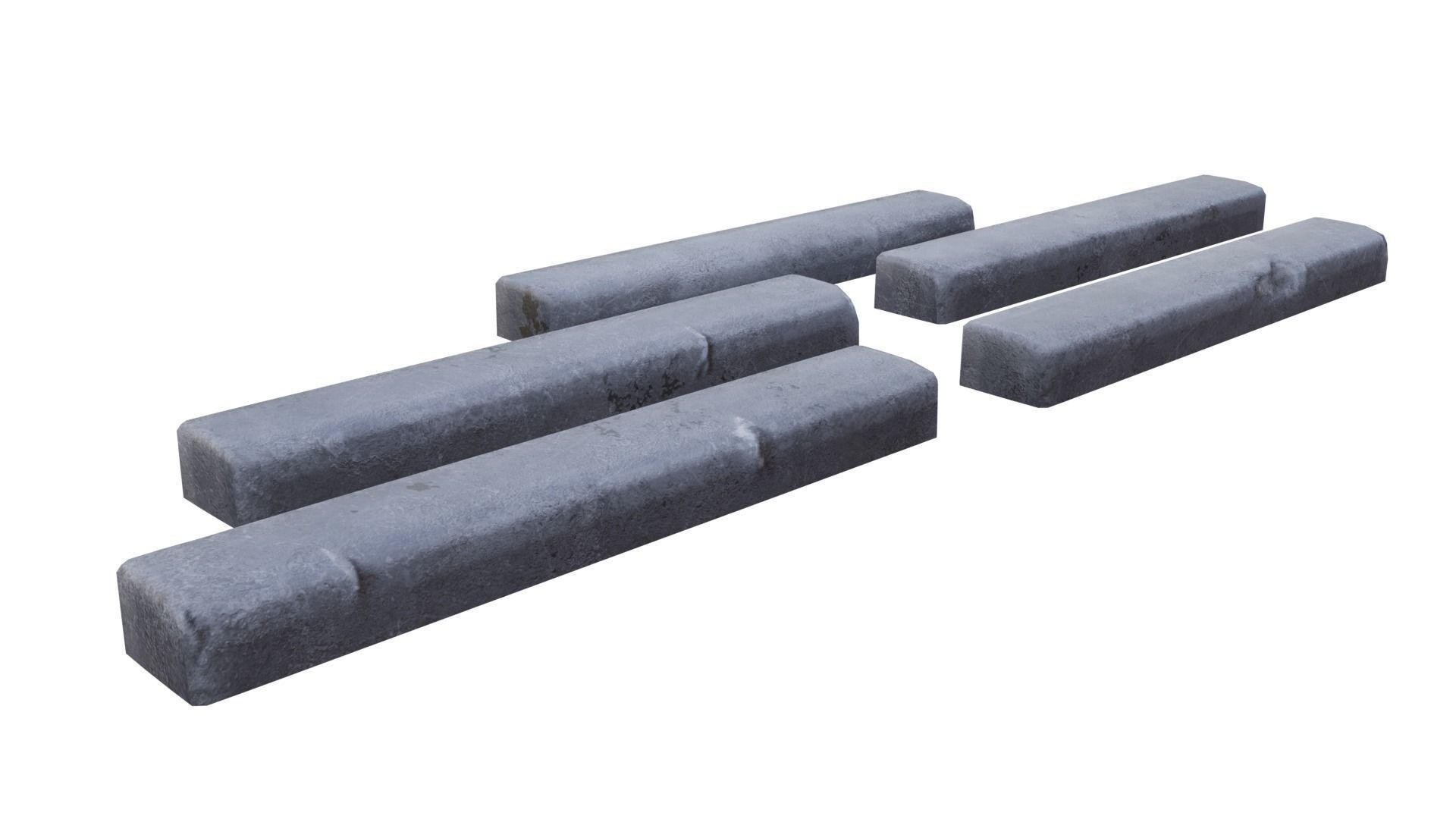 Curb set of concrete blocks Low-poly 3D model_1