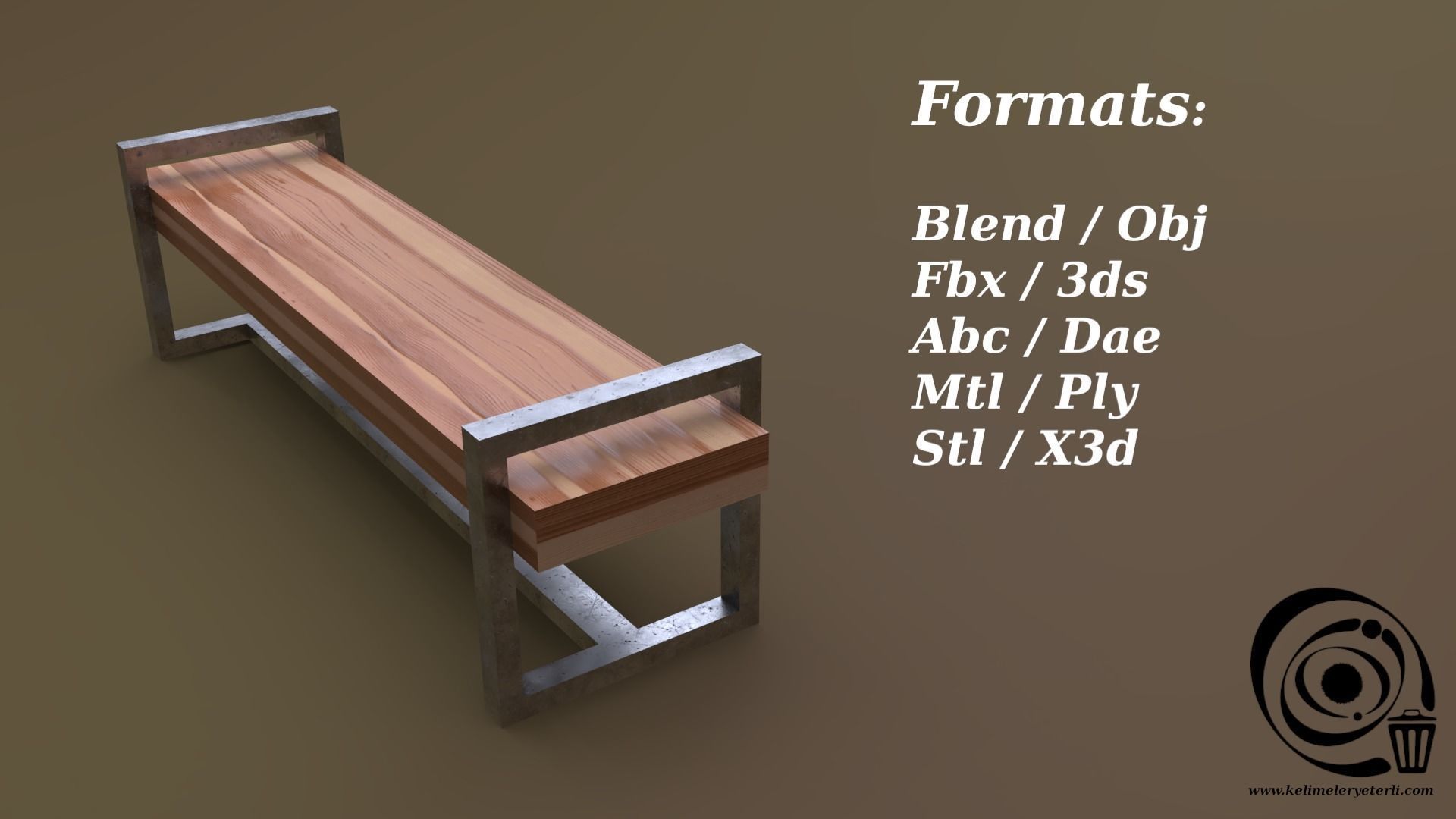 Bench 17 Low-poly 3D model_2