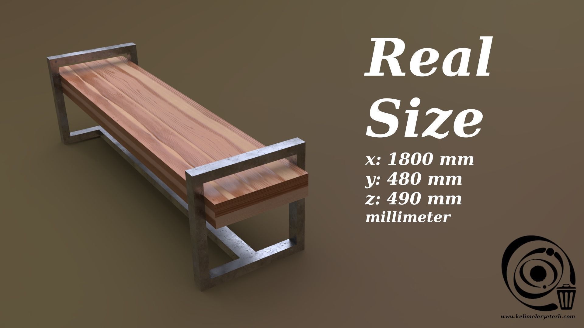 Bench 17 Low-poly 3D model_3