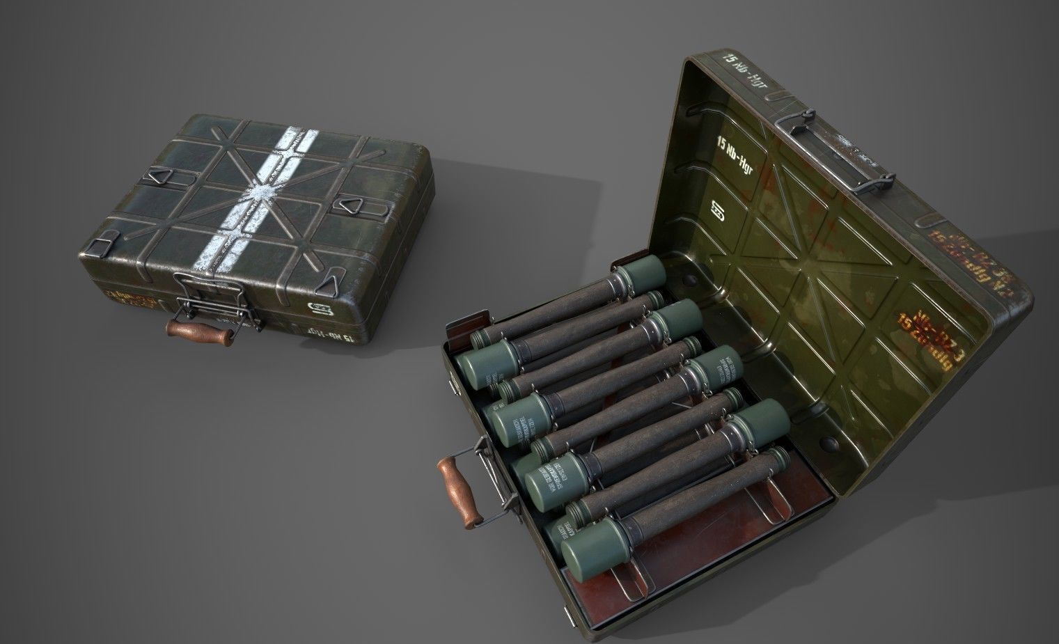 WWII Stielhandgranate M24 Case with Stielhandgranate M24 grenade Low-poly 3D model_2