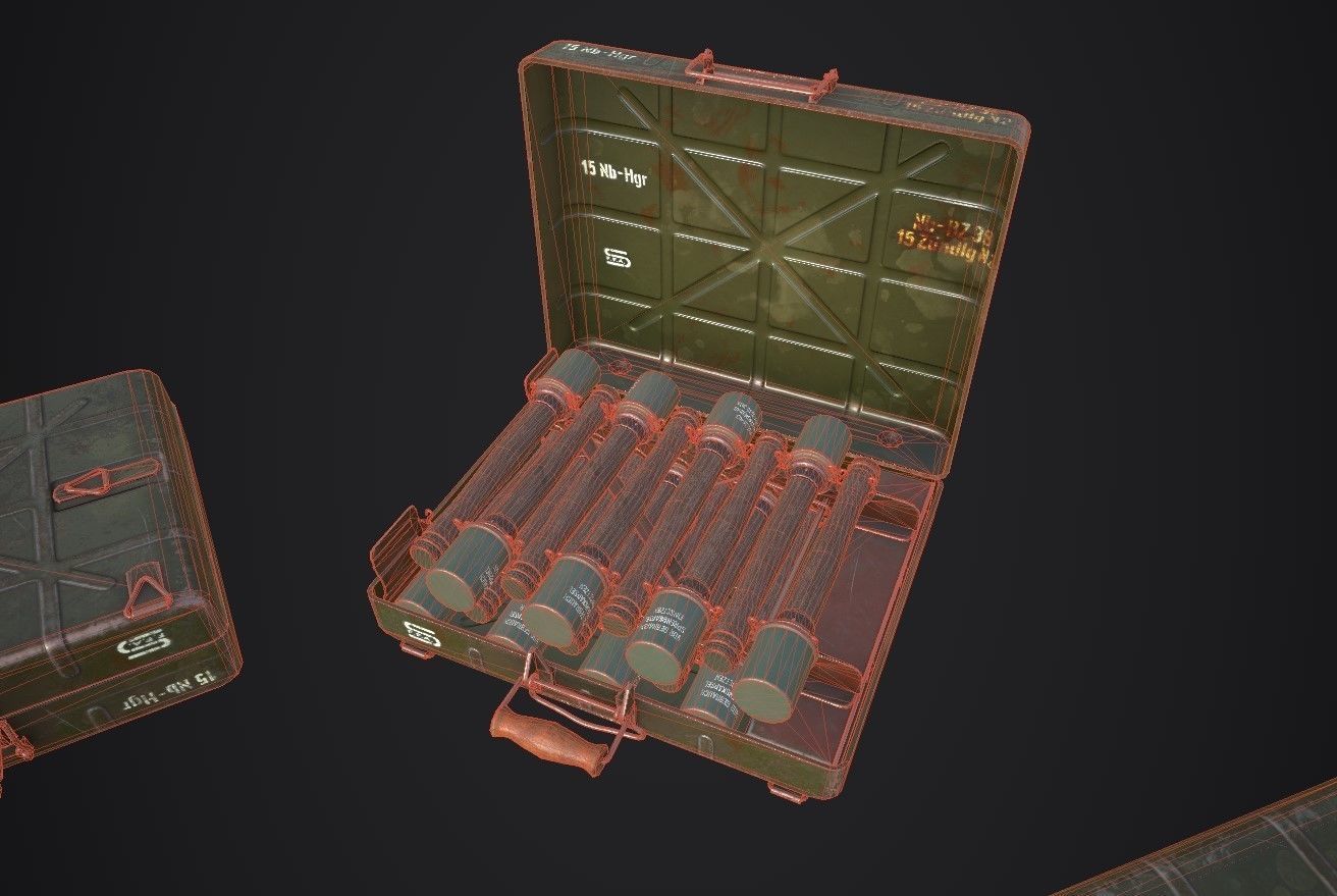 WWII Stielhandgranate M24 Case with Stielhandgranate M24 grenade Low-poly 3D model_8