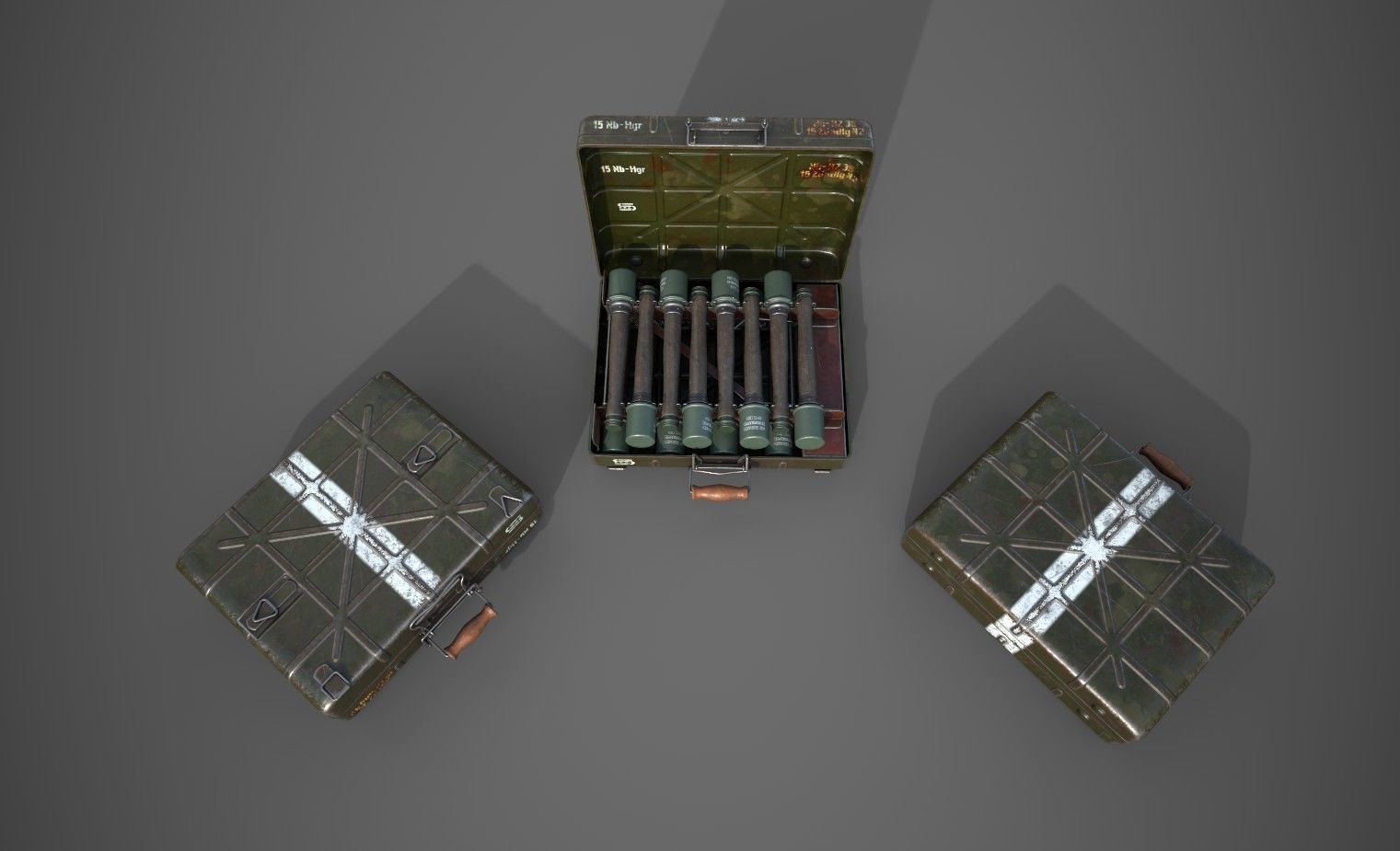 WWII Stielhandgranate M24 Case with Stielhandgranate M24 grenade Low-poly 3D model_1