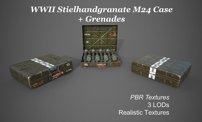 WWII Stielhandgranate M24 Case with Stielhandgranate M24 grenade Low-poly 3D model