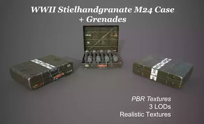 WWII Stielhandgranate M24 Case with Stielhandgranate M24 grenade Low-poly 3D model
