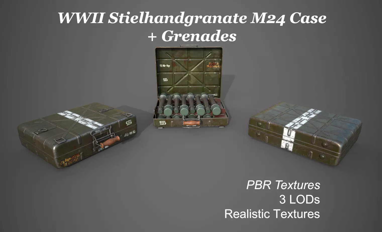 WWII Stielhandgranate M24 Case with Stielhandgranate M24 grenade Low-poly 3D model_0