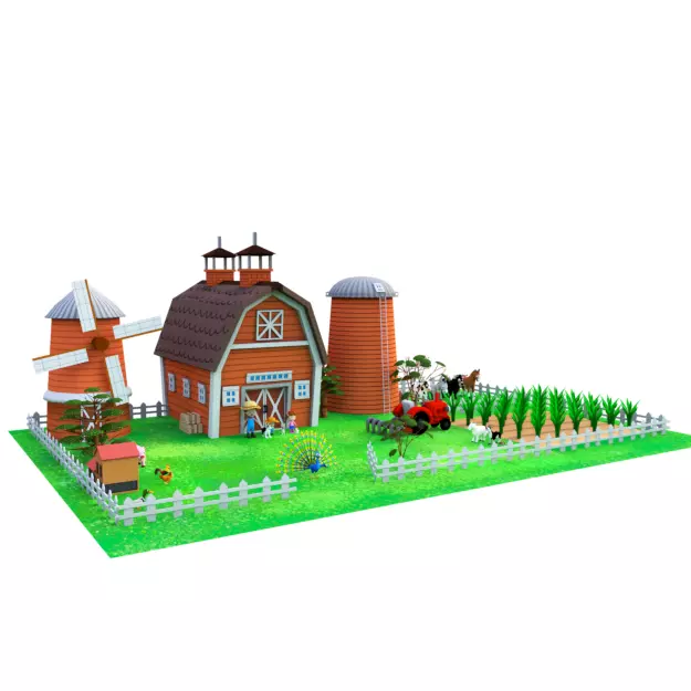 Cartoon Farm Package 16 Animals and World Low-poly 3D model_0