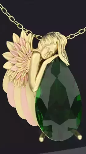 Angel pendant Sculpture jewelry gold