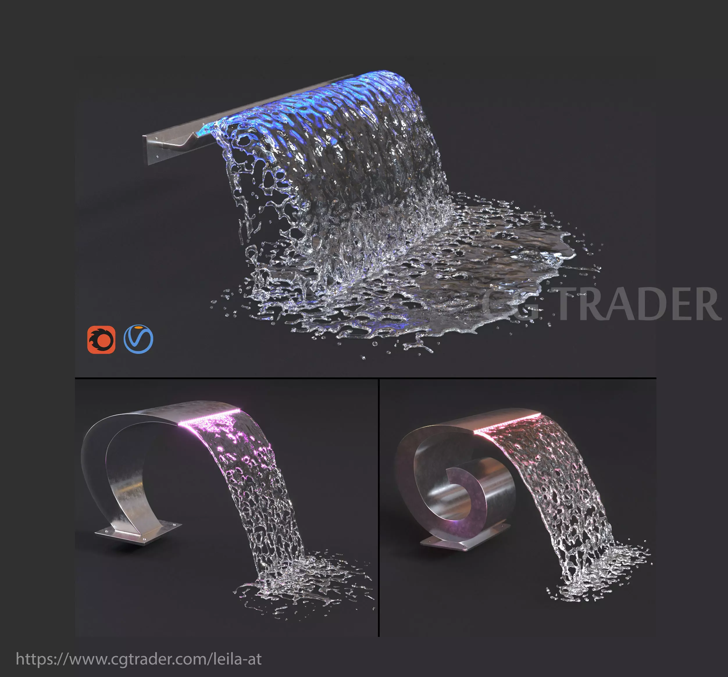 Waterfall Cobra and Snail and  wide Cascade  3D model_0