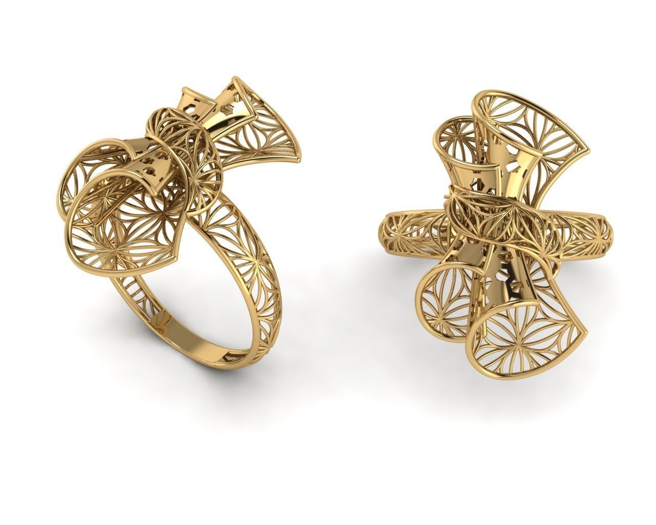 vizyon set gold filigree bow pendant 3D model_2