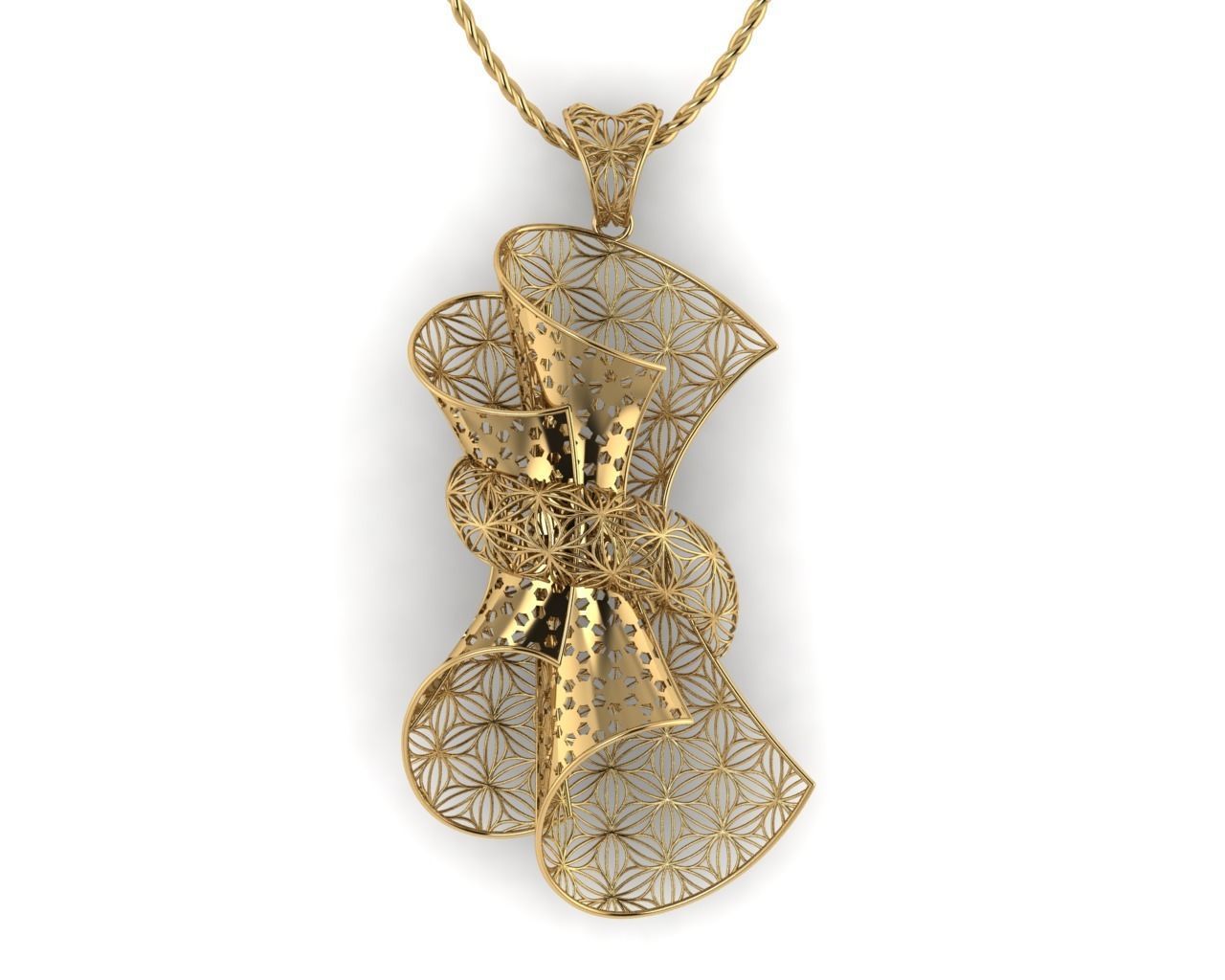 vizyon set gold filigree bow pendant 3D model_1