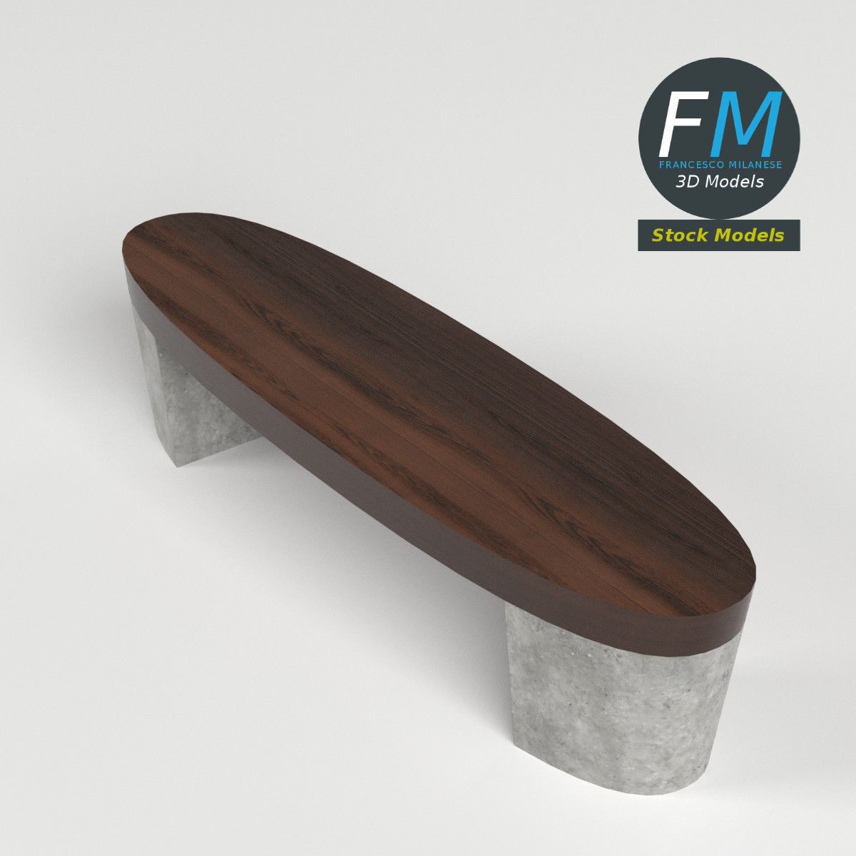 Oval bench 3D model_2