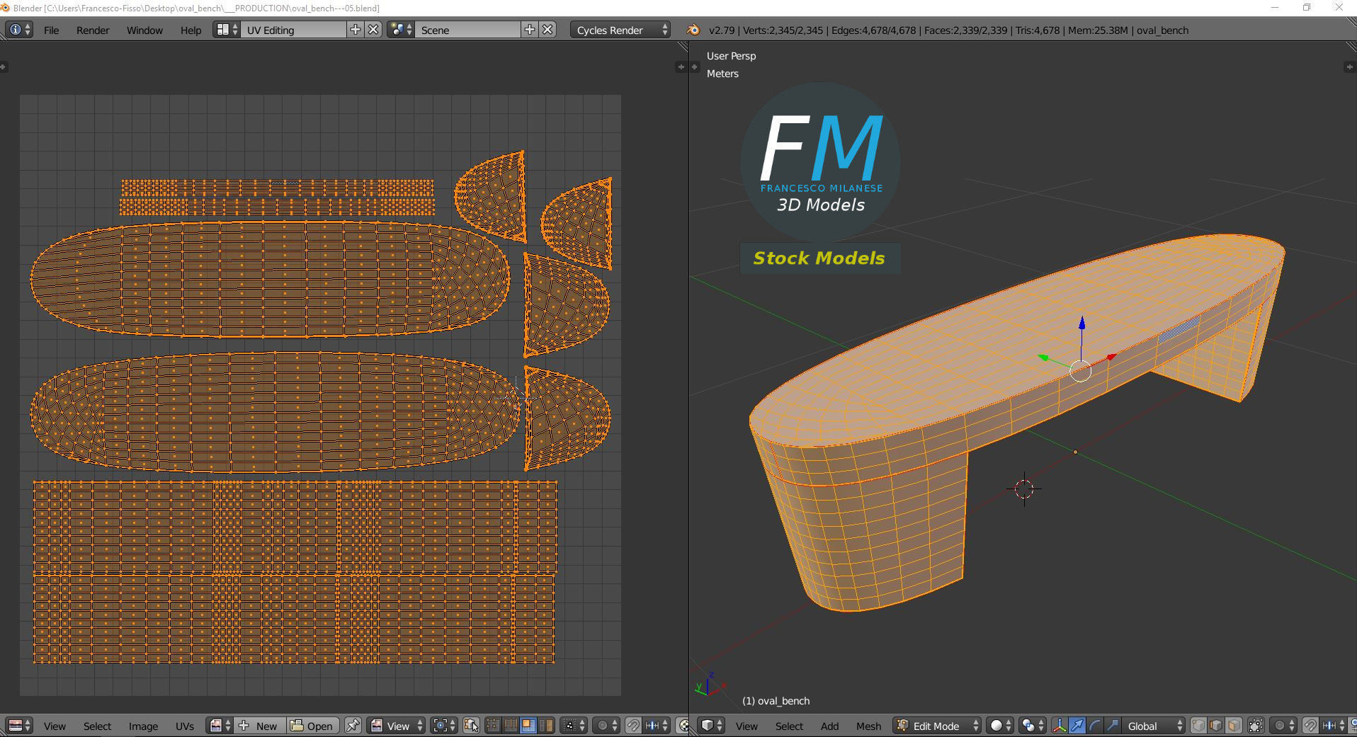 Oval bench 3D model_10