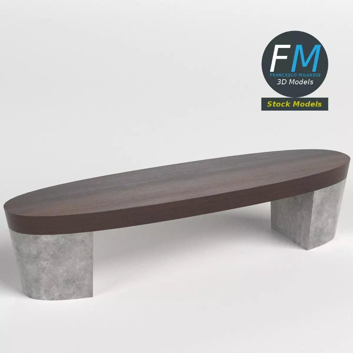 Oval bench 3D model_0