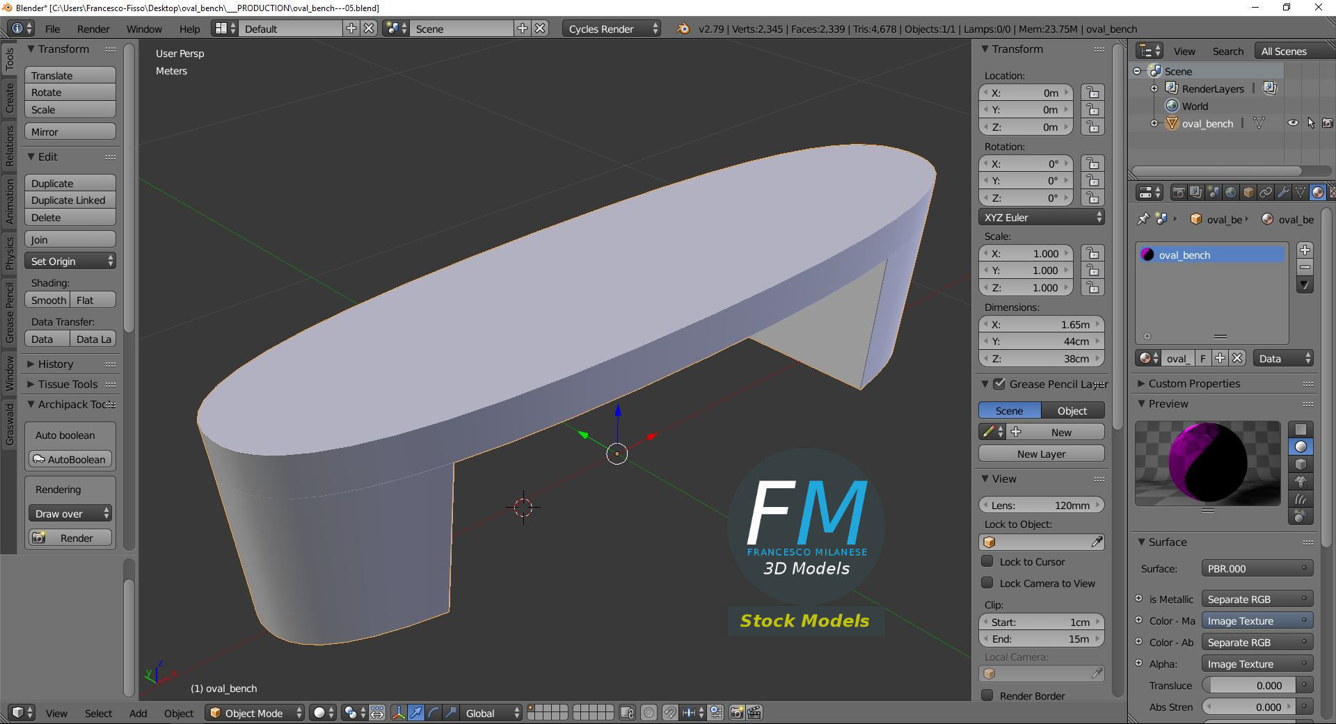 Oval bench 3D model_9