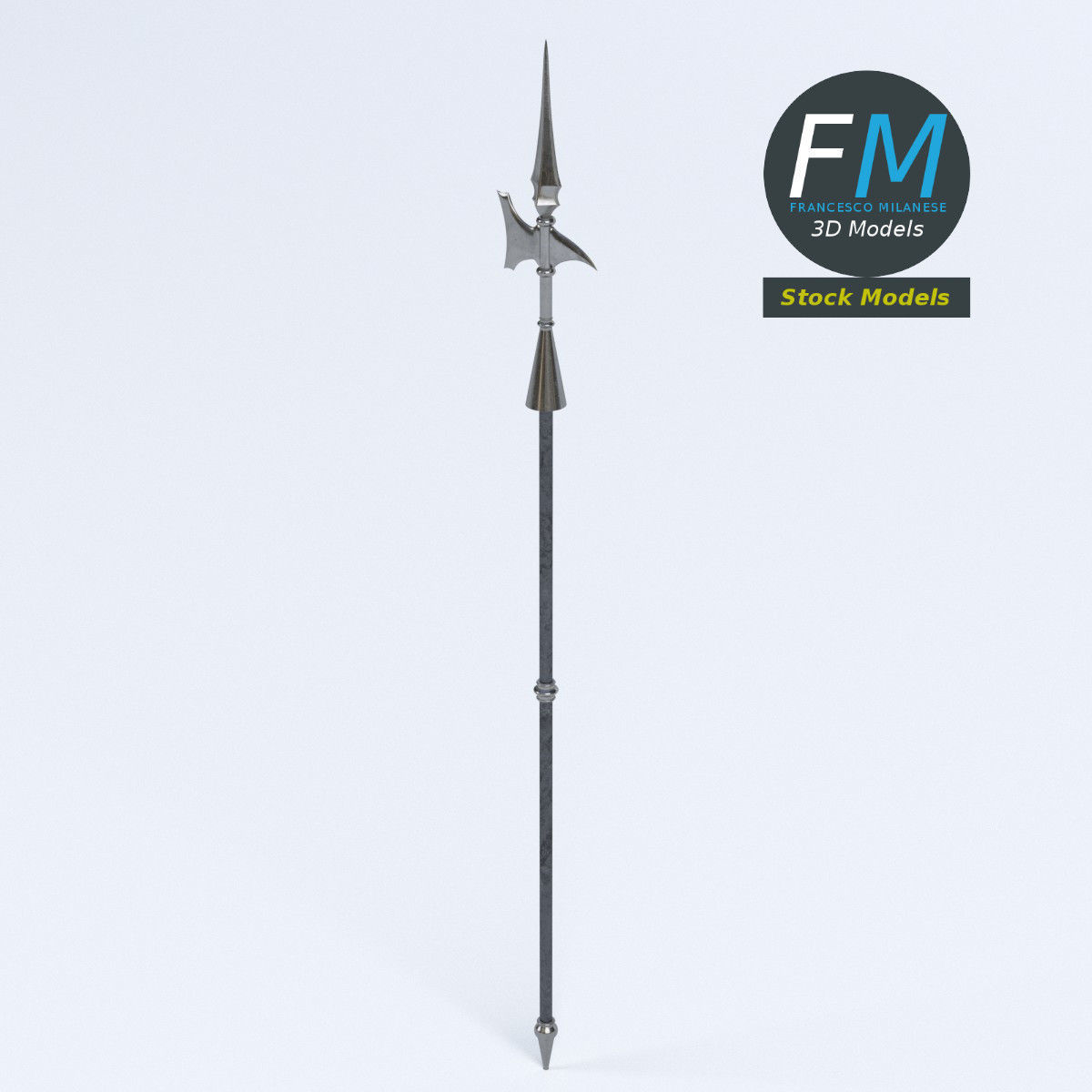 Medieval halberd 2 3D model_2