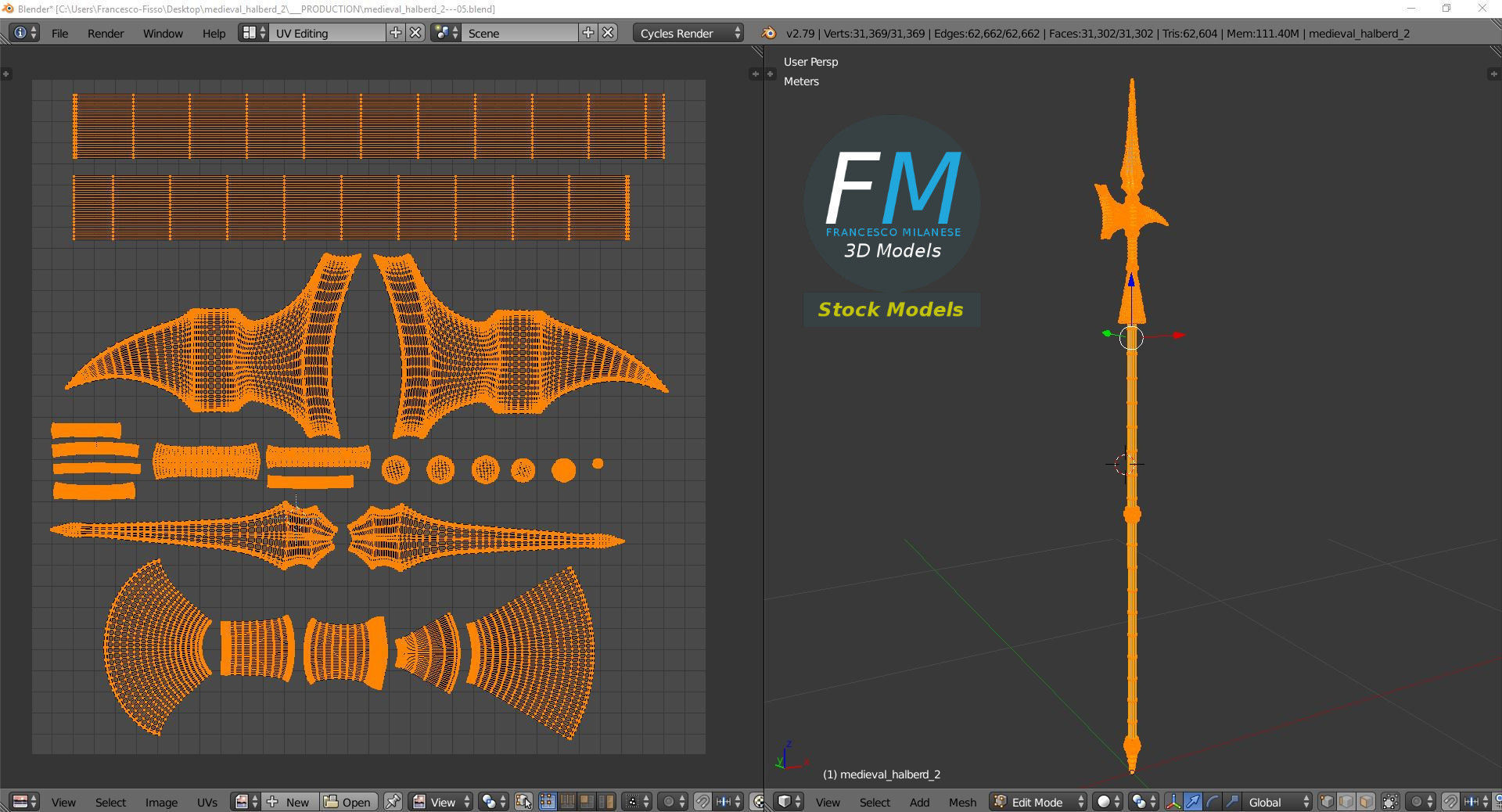 Medieval halberd 2 3D model_10