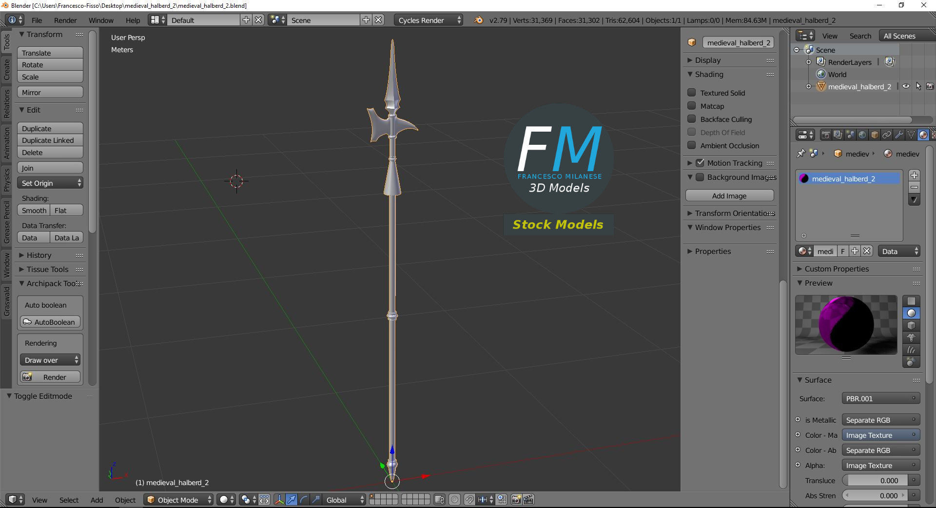 Medieval halberd 2 3D model_9
