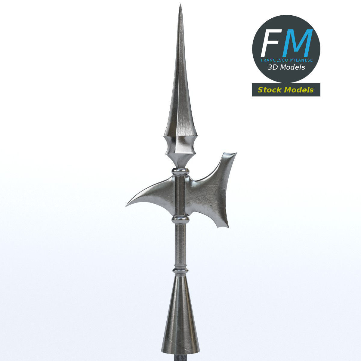 Medieval halberd 2 3D model_4