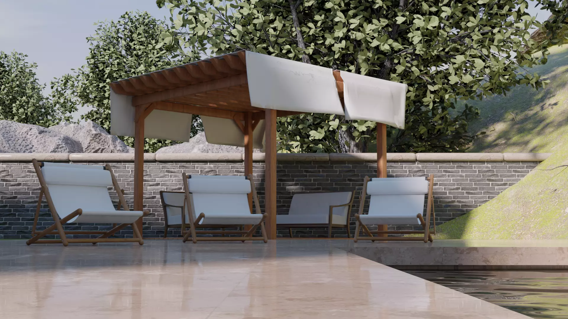 Pergola japanese table Low-poly 3D model_0