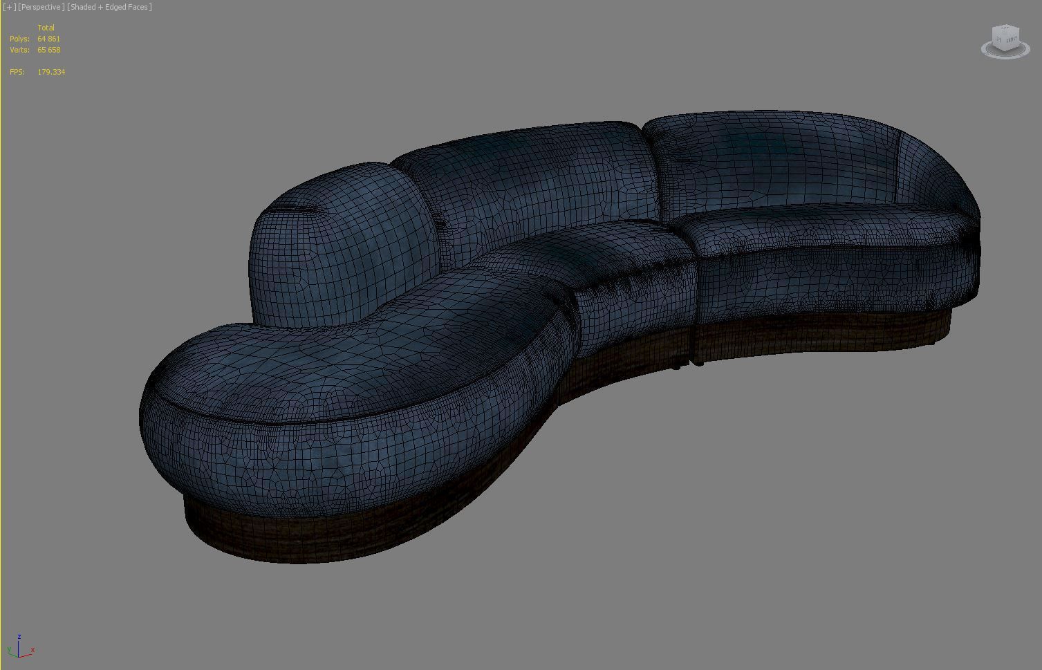 Vladimir Kagan Sectional in Deep Blue Mohair 3D model_5