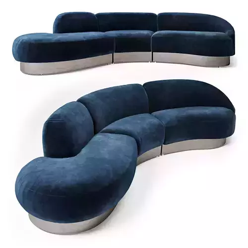 Vladimir Kagan Sectional in Deep Blue Mohair