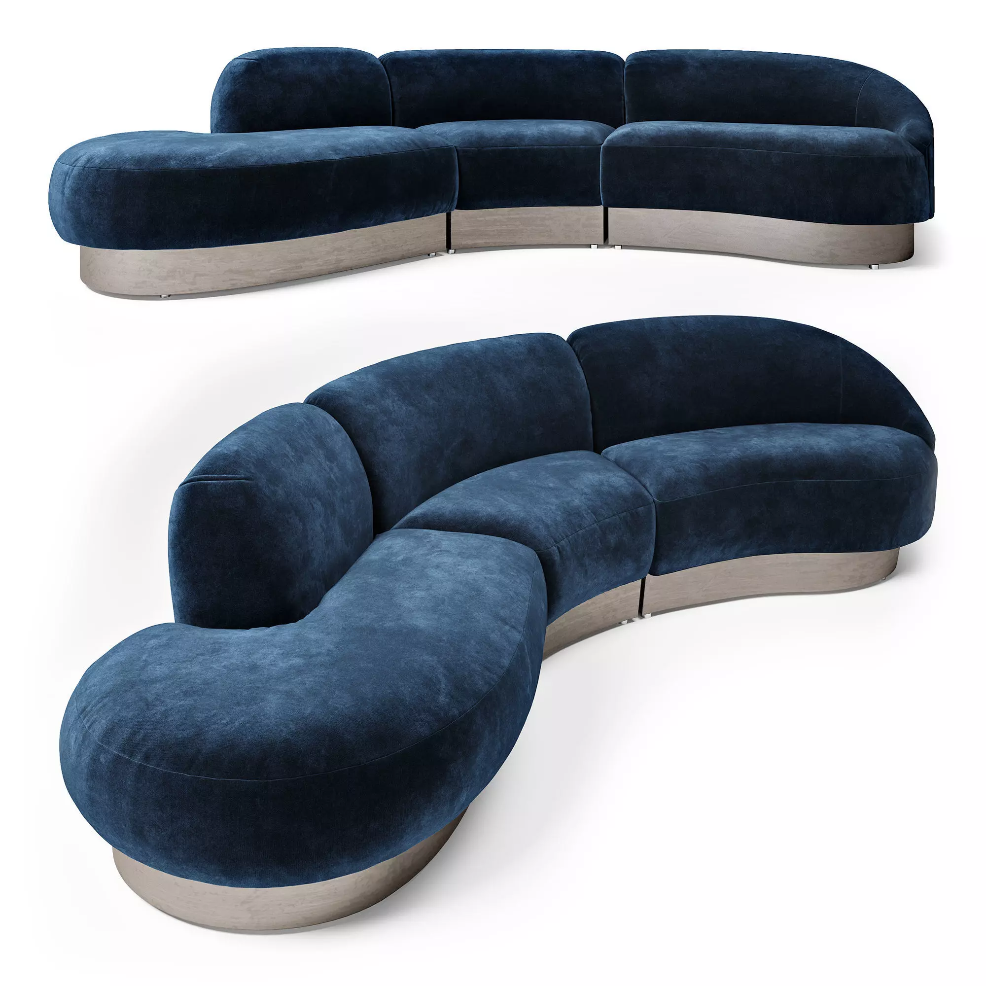 Vladimir Kagan Sectional in Deep Blue Mohair 3D model_0