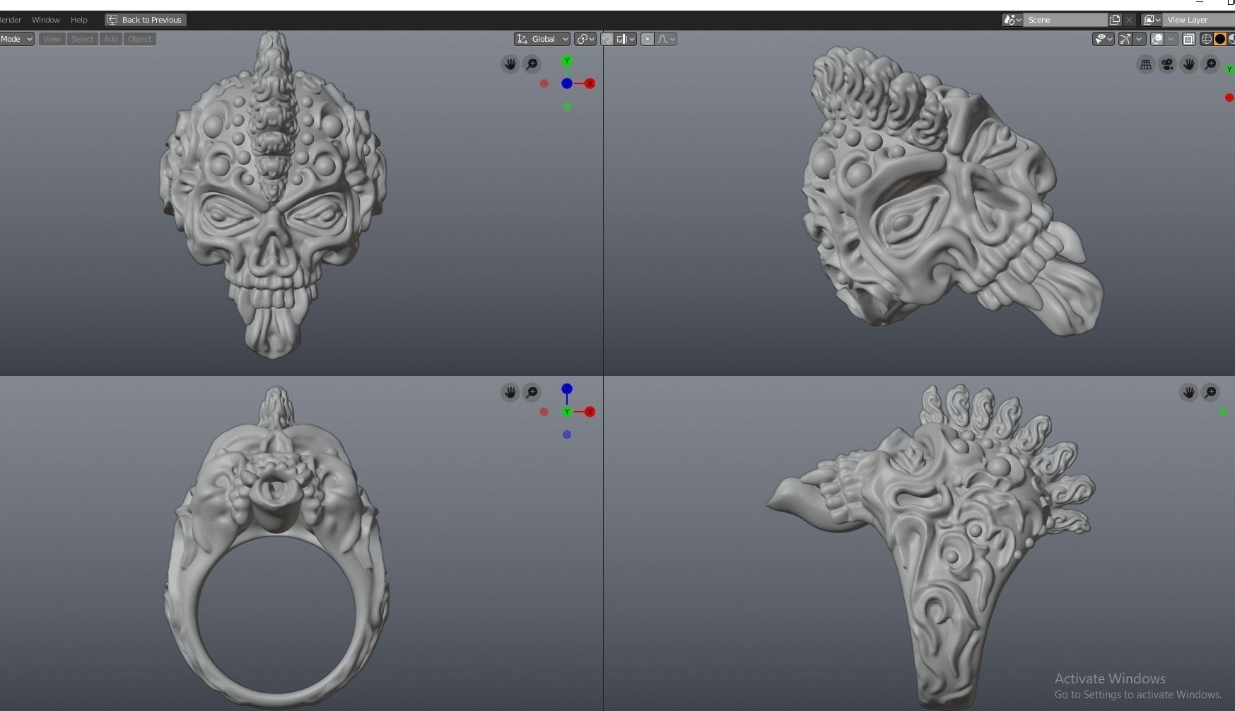 Badass Gothic Punk Skull Ring 3D CAD Design-GP34S 3D print model_4