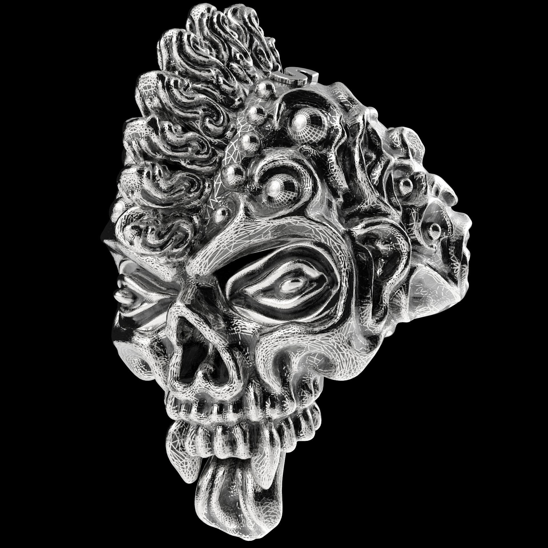 Badass Gothic Punk Skull Ring 3D CAD Design-GP34S 3D print model_7