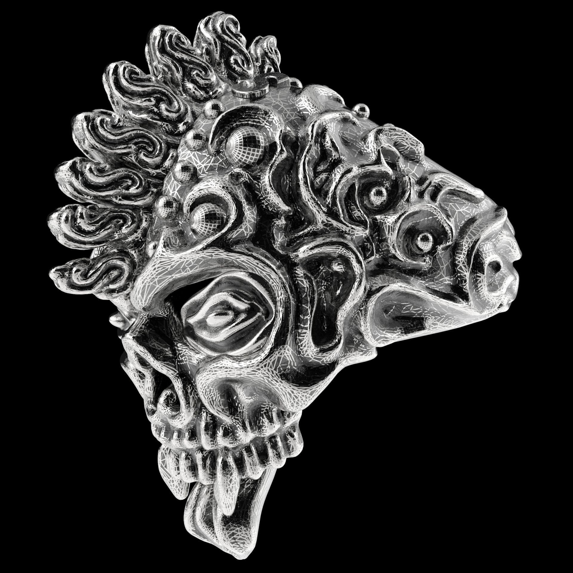 Badass Gothic Punk Skull Ring 3D CAD Design-GP34S 3D print model_9