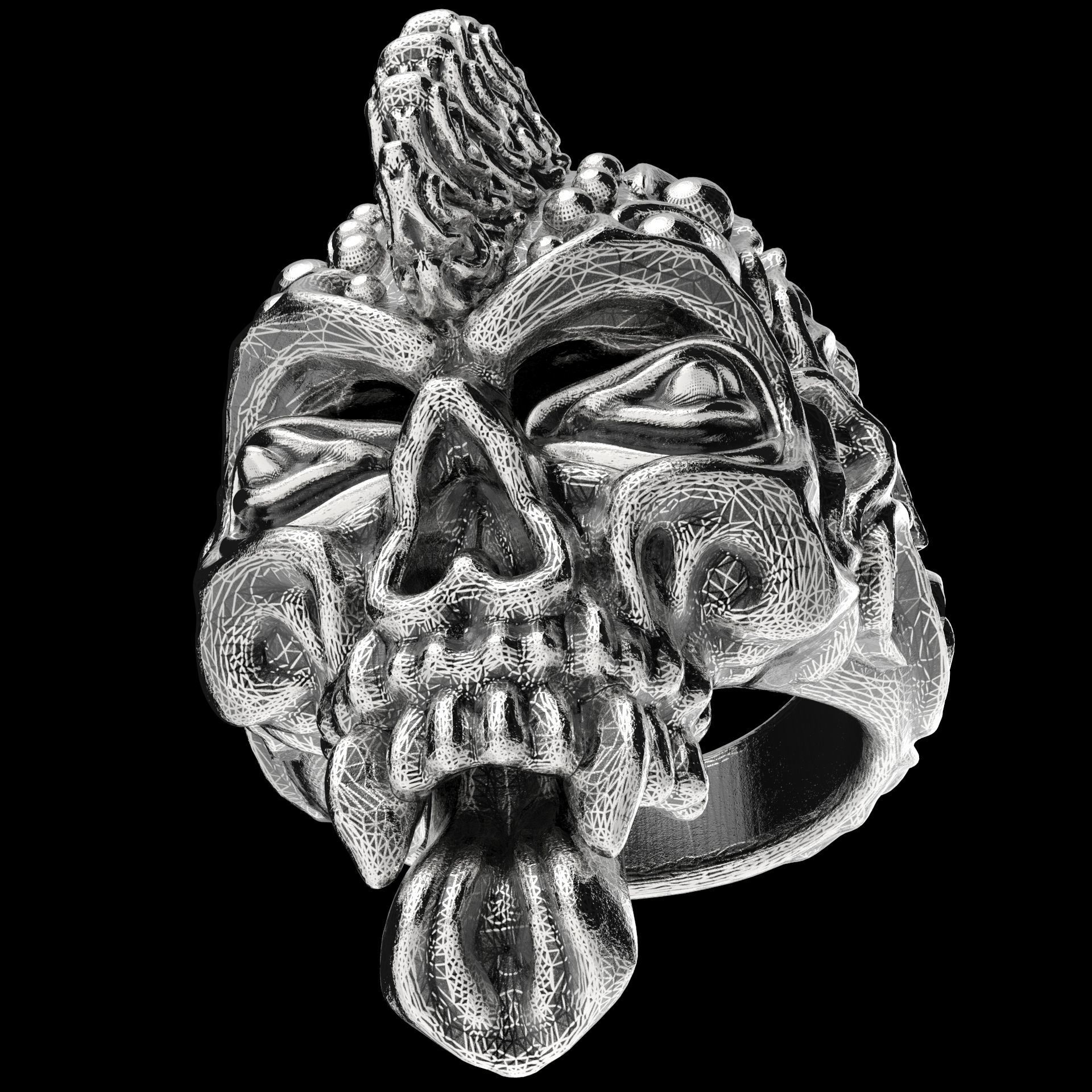 Badass Gothic Punk Skull Ring 3D CAD Design-GP34S 3D print model_14