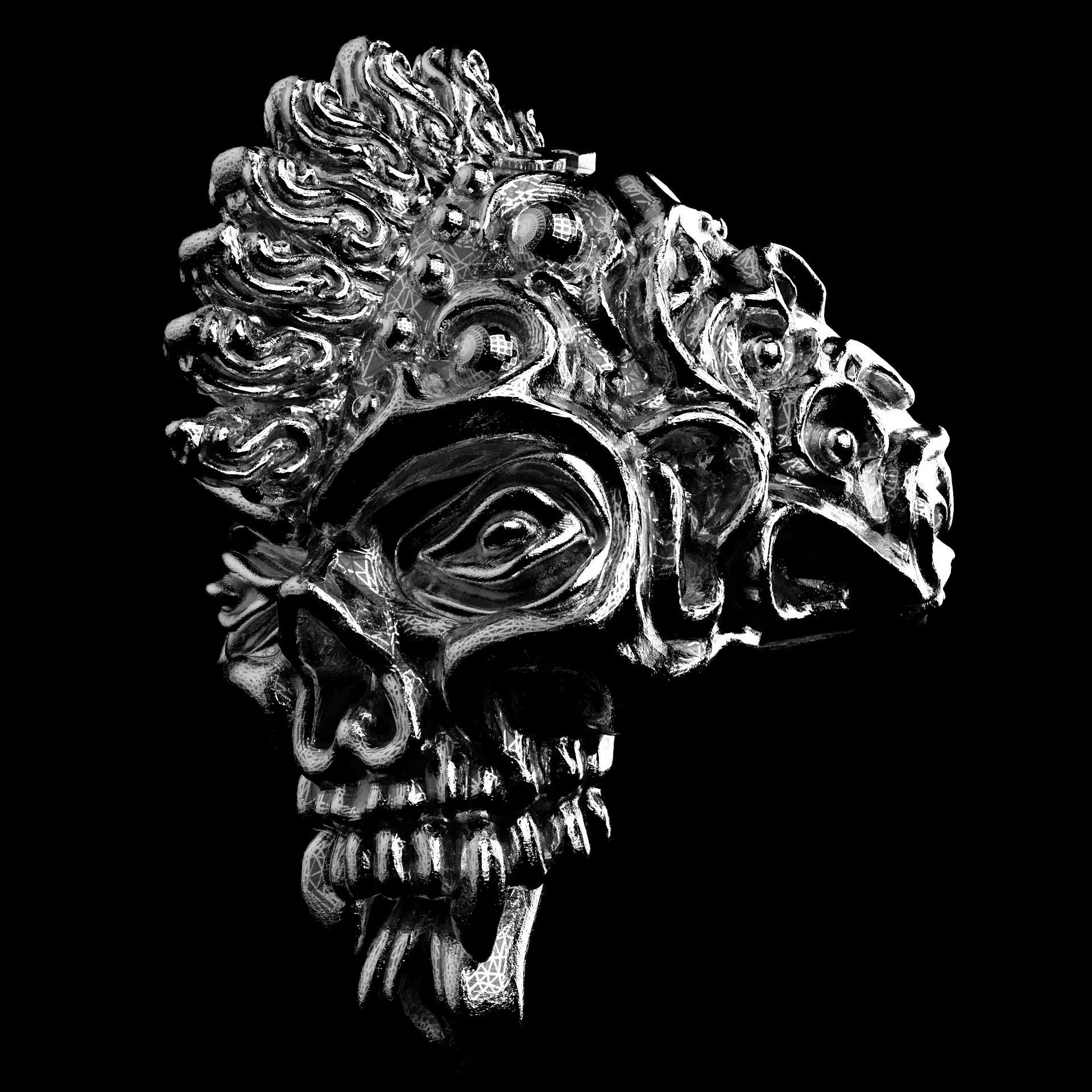 Badass Gothic Punk Skull Ring 3D CAD Design-GP34S 3D print model_0